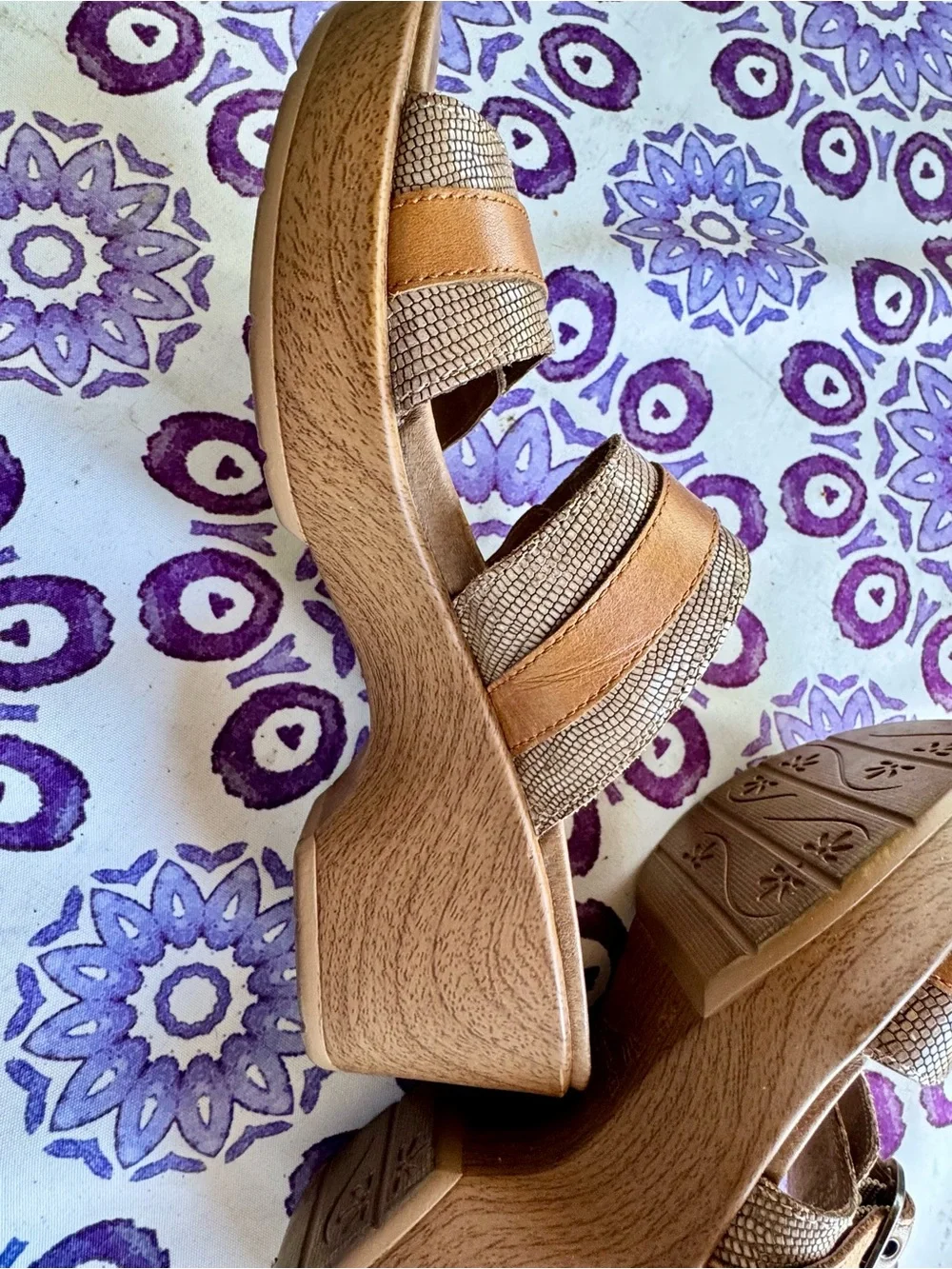 Dansko Jessie Tan Double-Strap Slide Sandals with Buckle Detail